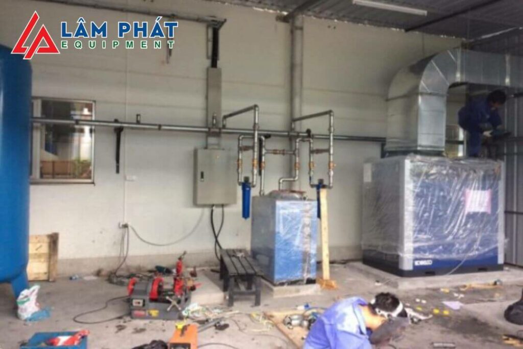 Cách thi công lắp đặt máy nén khí