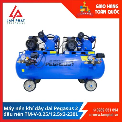 Máy nén khí Pegasus 2 đầu nén TM-V-0.25/12.5x2-230L