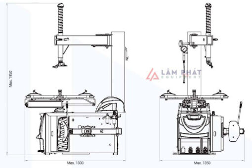 Thông số kỹ thuật Máy tháo vỏ ô tô, máy ra vào lốp xe tải nhỏ không lơ via Bright LC-890N+PL330 Công nghệ Italy
