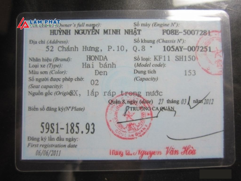 Số máy và số khung cũng có trên giấy tờ